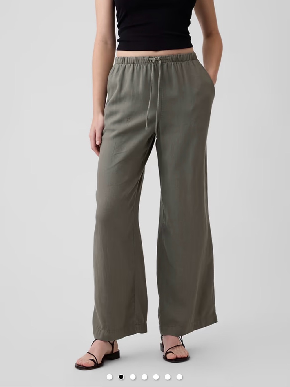 GAP  Olive Khaki Green Wide Leg Linen Blend Drawstring Relaxed Pants